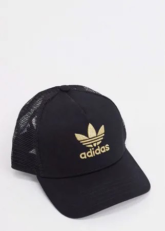 Черная кепка с золотистым логотипом-трилистником adidas Originals-Черный цвет