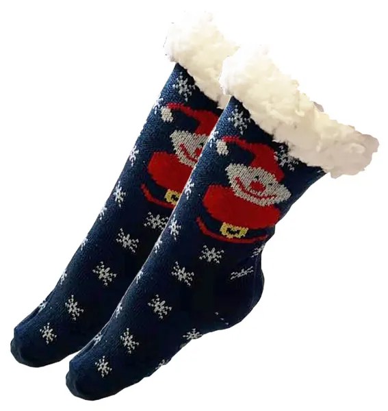 Женские толстые вязаные носки из флиса из шерпы темно-синего цвета на основе снеговика 9-11