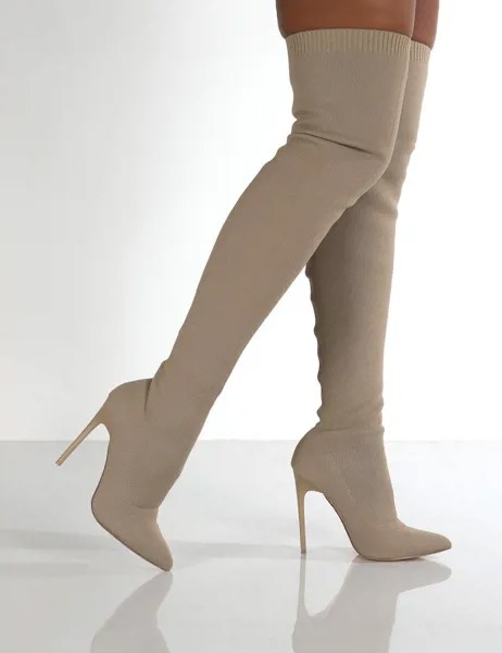 Женщины Эластичные носки Сапоги Вязаные чулки Длинные сапоги Высокие каблуки 8см Обувь