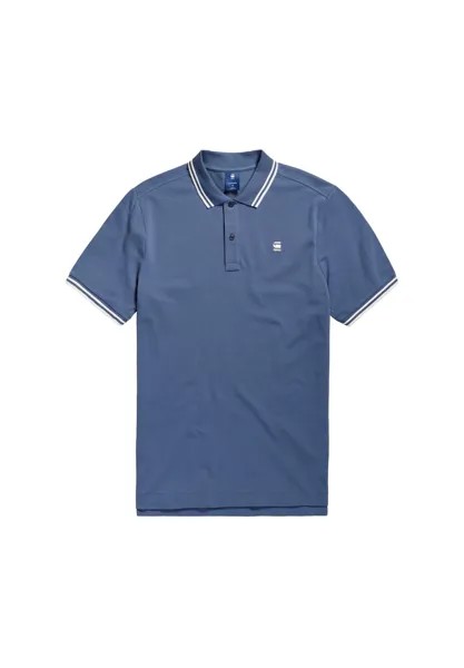 Мужская рубашка-поло - Dunda Slim Stripe Polo, планка на пуговицах, натуральный хлопок G-STAR RAW, синий