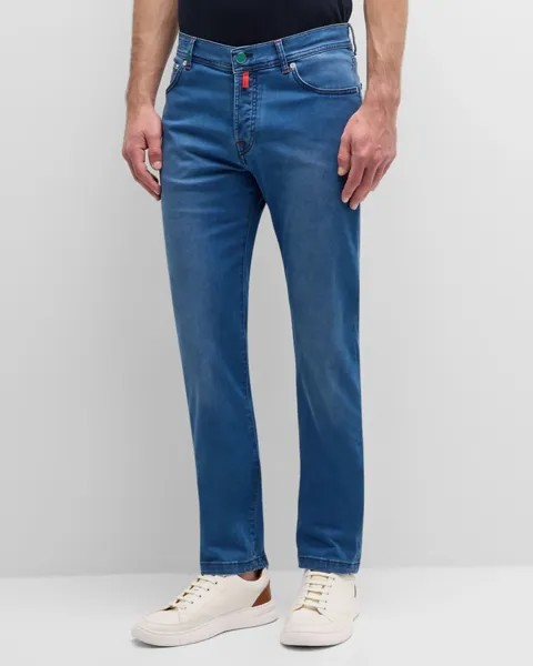Мужские зауженные прямые джинсы светлых тонов Kiton, цвет Blue