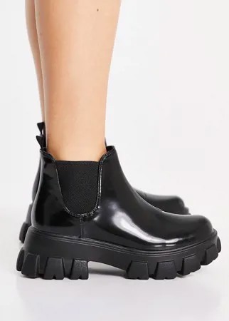 Черные лакированные ботинки на массивной подошве Miss Selfridge-Черный цвет