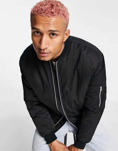 Черный бомбер с карманом ma1 ASOS DESIGN-Черный цвет