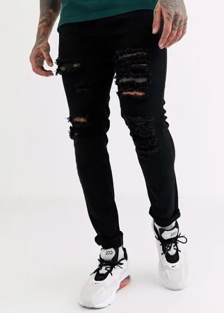 Черные узкие джинсы с рваной отделкой Liquor N Poker-Черный цвет