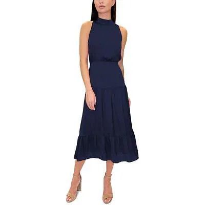 Женское синее атласное дневное платье миди без рукавов Sam Edelman 14 BHFO 5089