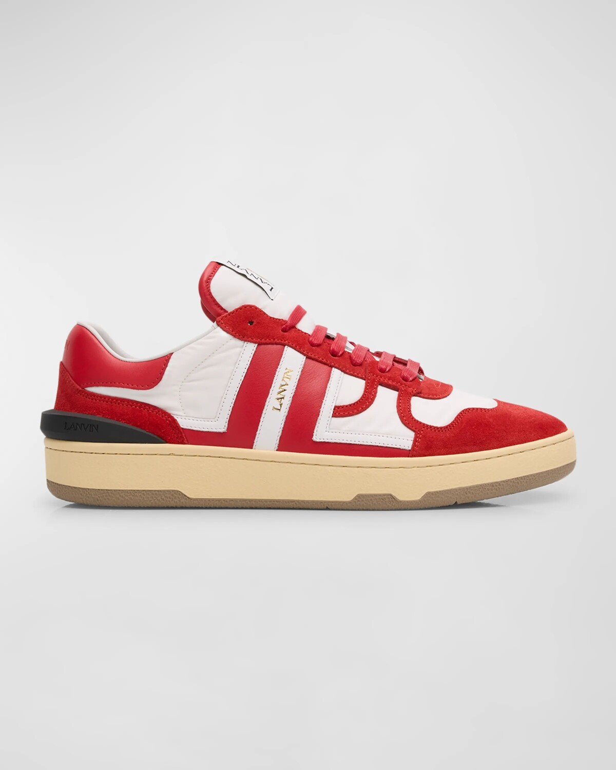 Мужские низкие кеды из глиняной замши и нейлона Lanvin, цвет 3000 - Red/White