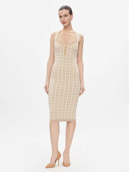 Трикотажное платье приталенного кроя Elisabetta Franchi, бежевый
