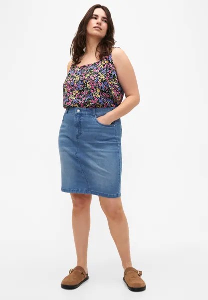 Джинсовая юбка FLASH, ENG ANLIEGENDER Zizzi, цвет Light Blue Denim