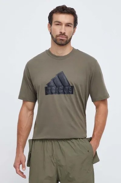 Хлопковая футболка adidas, зеленый