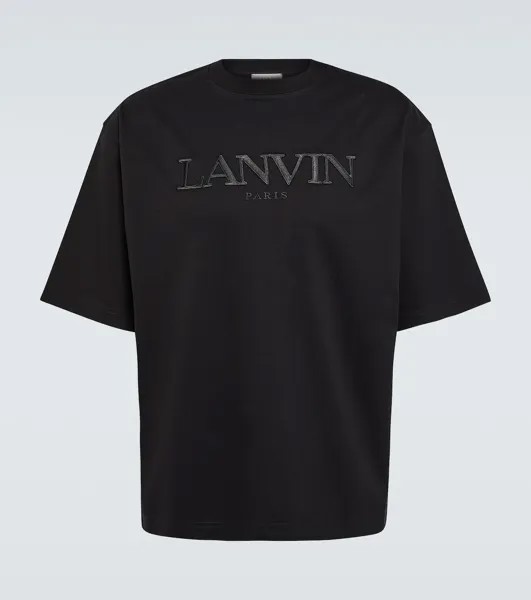 Хлопковая футболка с вышитым логотипом Lanvin, черный