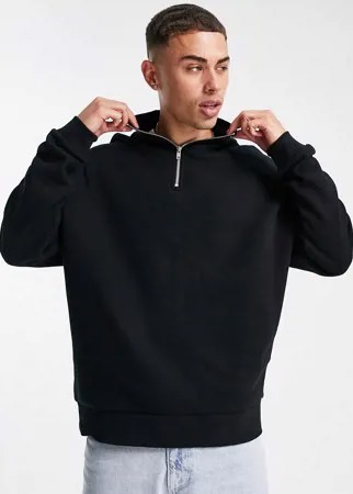 Черный oversized-свитшот из смесового органического хлопка с короткой застежкой-молнией ASOS DESIGN-Черный цвет