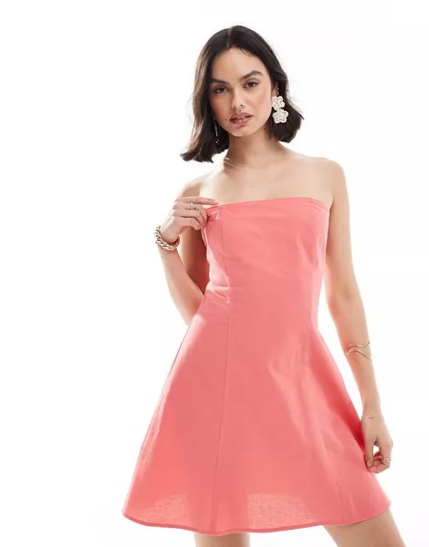 Платье мини Asos Design Linen Bandeau, розовый