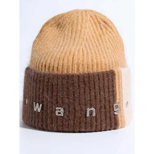 Шапка бини  шапка женская, размер 56\58, коричневый