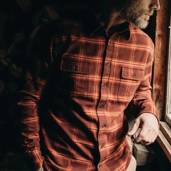 Мужская рубашка в клетку Ретро Нагрудный карман Повседневная Удобная Красный