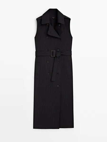 Платье Massimo Dutti Pinstripe With Belt, темно-синий
