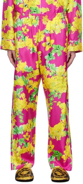 Розовые пижамные штаны с цветочным принтом Versace Underwear