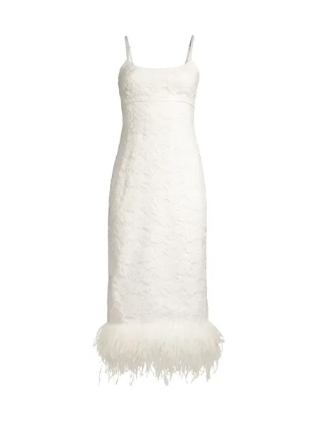 Платье миди из кружева и страусиных перьев Mari LIKELY, белый