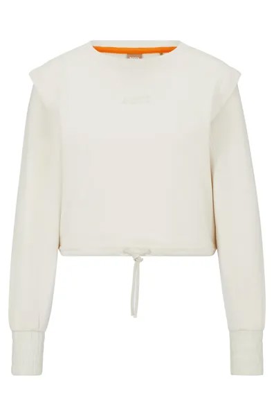Свитшот Hugo Boss Cropped In Cotton With Drawstring And Embroidered Logo, кремовый