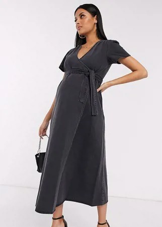 Черное джинсовое платье миди с запахом ASOS DESIGN Maternity-Черный цвет