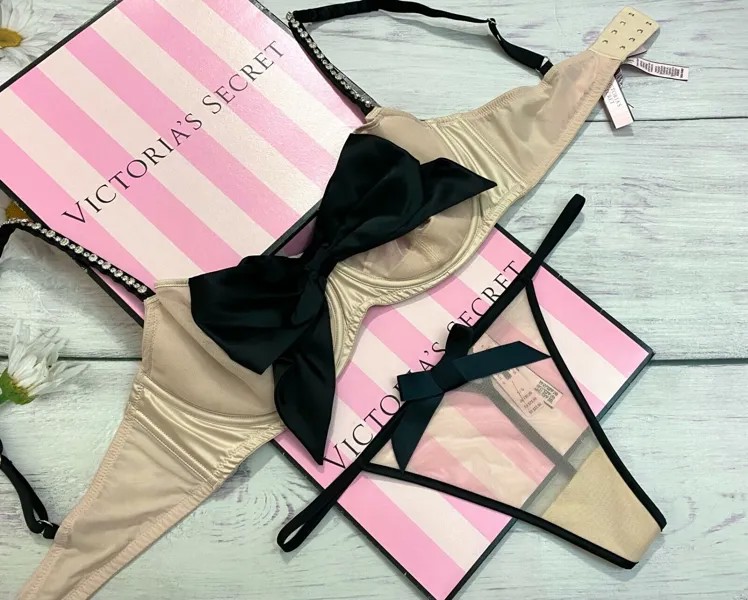 Бюстгальтер-балконет Victoria s Secret Wicked без подкладки из прозрачной сетки и банта с блестящими ремешками