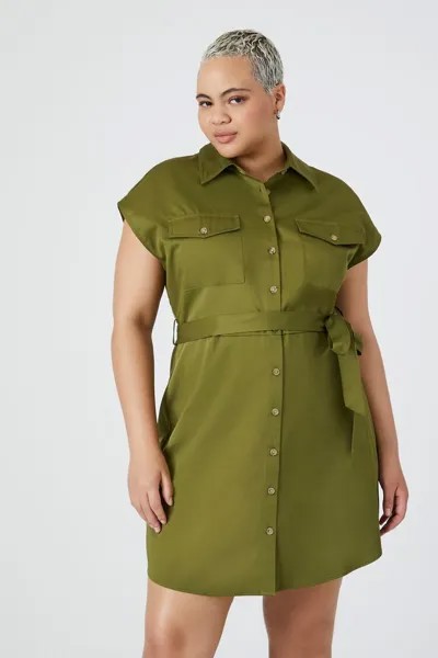 Мини-платье-рубашка больших размеров Forever 21, оливковый