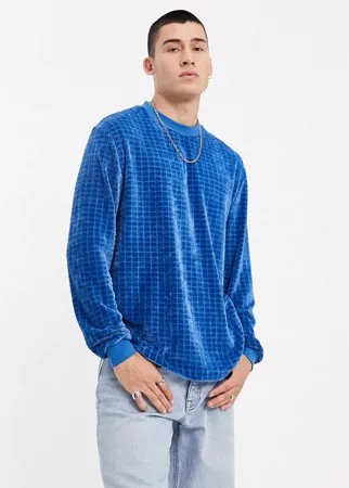 Голубой велюровый свободный лонгслив с вытравленным узором в клетку ASOS DESIGN-Фиолетовый цвет