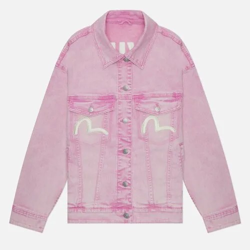 Джинсовая куртка  Evisu демисезонная, средней длины, силуэт прямой, размер S, розовый