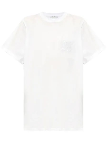 Max Mara футболка из хлопка с вышитой монограммой, белый
