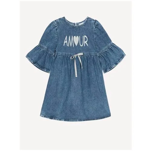 Тёмно-синее джинсовое платье с принтом Amour для девочки Gloria Jeans, размер 3-4г/104