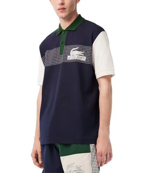 Мужская футболка-поло свободного кроя с логотипом и цветными блоками Lacoste