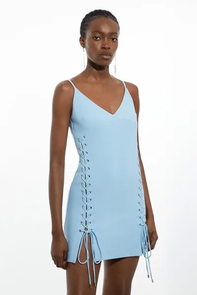 Тканое мини-платье на шнуровке с аквалангом в форме фигуры Karen Millen, синий