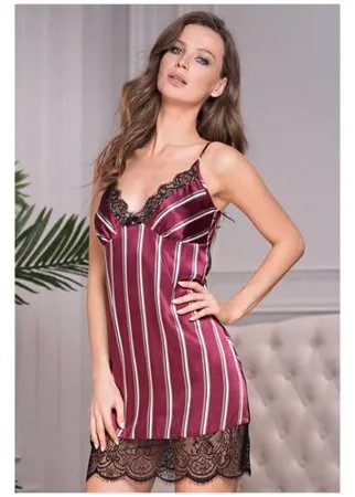 Короткая сорочка Normandia из искусственного шелка в полоску, Mia&Mia, размер L,цвет бордовый