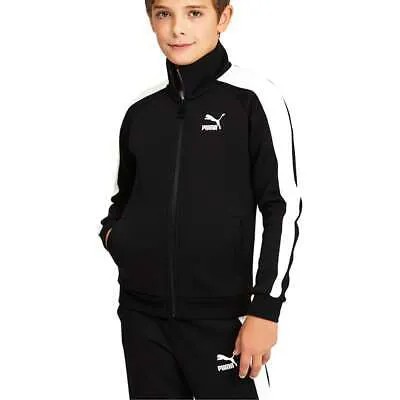 Спортивная куртка Puma Iconic T7 с полной молнией для мальчиков, черная повседневная спортивная верхняя одежда для мальчиков