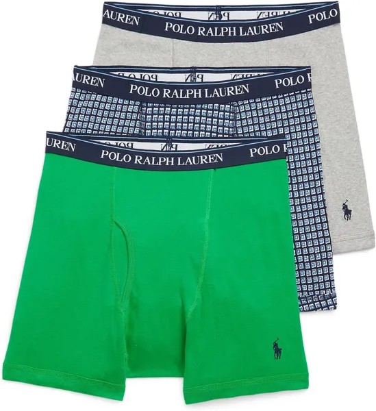 Боксеры Polo Ralph Lauren 3-Pack Classic Fit Boxer Briefs, цвет Summer Emerald/Cruise Navy Artsy Foulard/Andover Heather