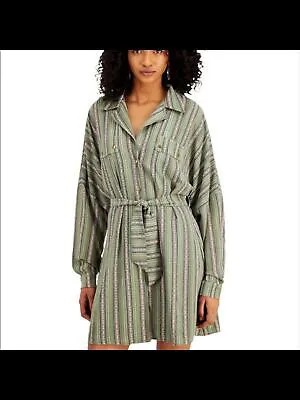 Женское зеленое короткое платье-рубашка LE RUMI с поясом на пуговицах и рукавами «летучая мышь» M