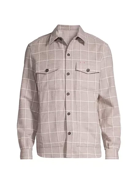 Клетчатая рубашка из смесовой шерсти Isaia, цвет beige plaid