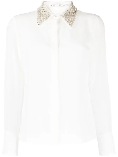Alice + olivia шелковая рубашка Willa с кристаллами, белый