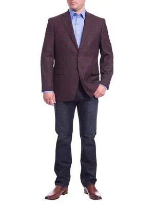 I Uomo Мужской шерстяной пиджак стандартного кроя в клетку бордового цвета на 2 пуговицах, спортивное пальто