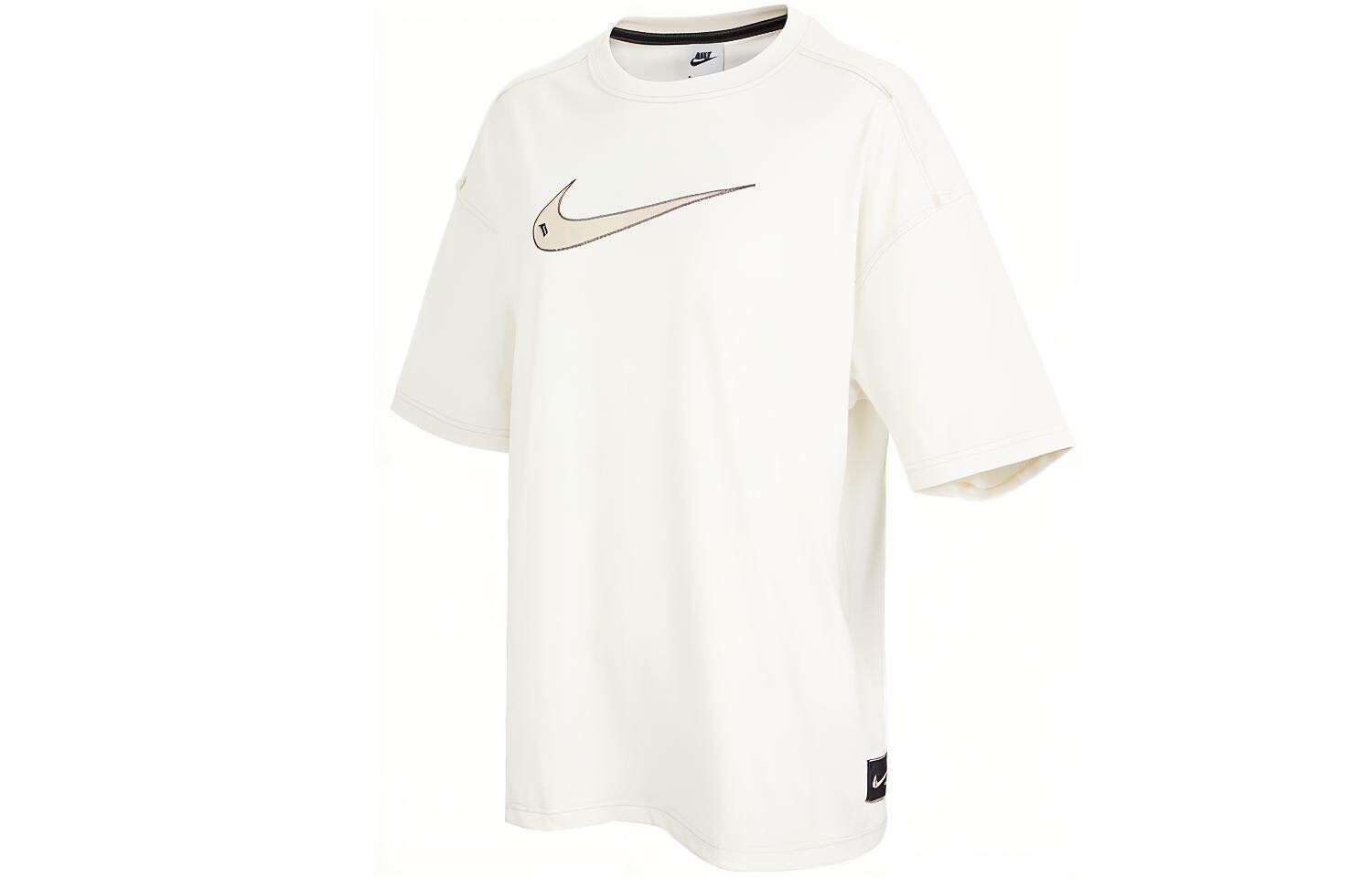 Спортивная женская футболка с короткими рукавами Swoosh белого цвета Nike