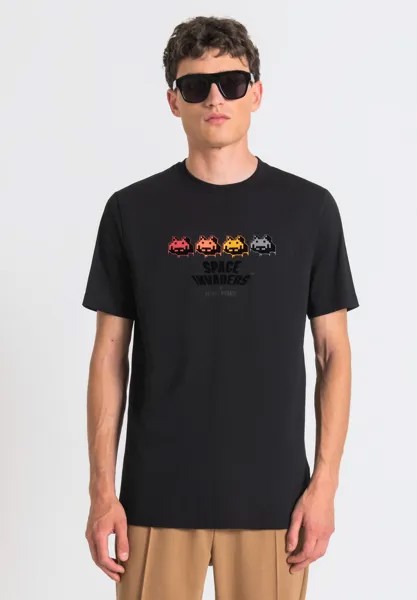 Футболка с принтом REGULAR FIT With SPACE INVADERS Antony Morato, черный