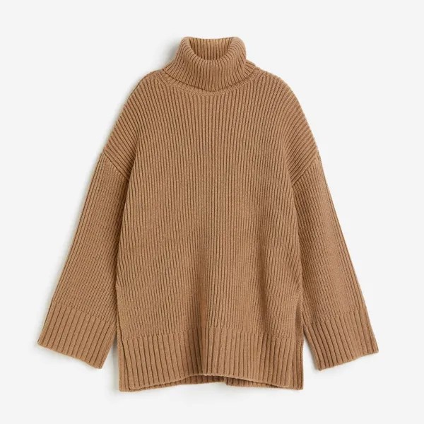 Свитер H&M Oversized Turtleneck, темно-бежевый