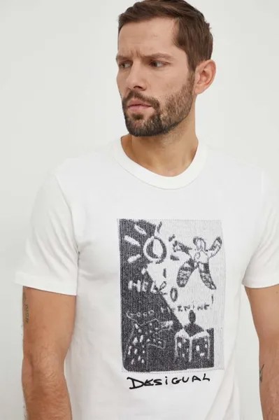 Футболка TORN из хлопка Desigual, бежевый
