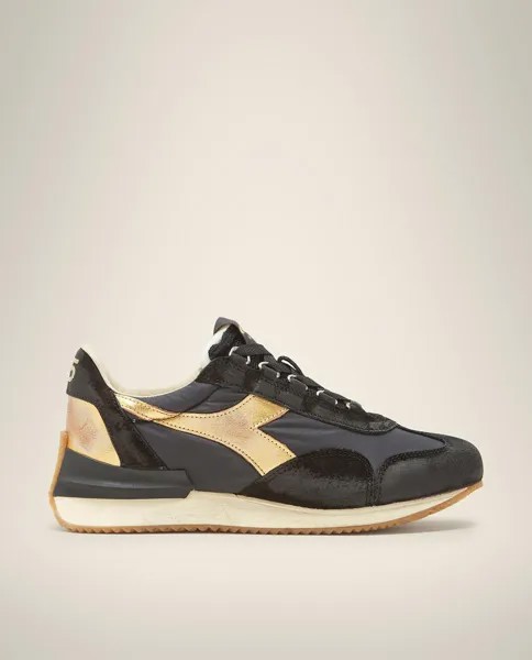 Черные женские спортивные туфли с контрастными золотыми деталями Diadora Heritage, черный
