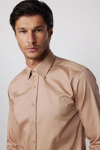 Современная приталенная мужская рубашка из хлопкового атласа премиум-класса золотого цвета TUDORS