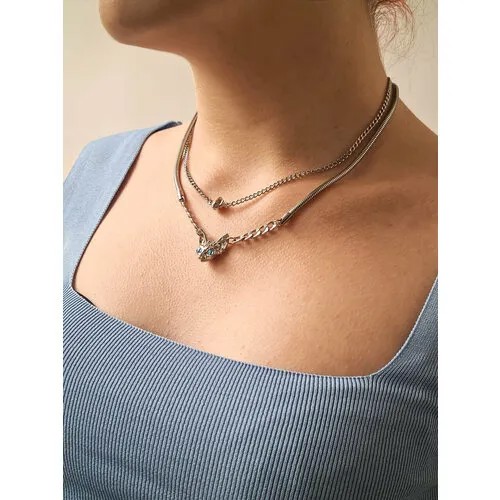 Цепочка с подвеской кошечка серебристого цвета