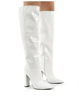 INC Женские белые туфли с острым носком на блочном каблуке и застежкой-молнией, модельные сапоги на каблуке 8,5 м