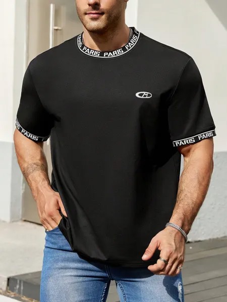 Мужская футболка больших размеров Manfinity Homme с вышивкой в ​​стиле пэчворк, черный