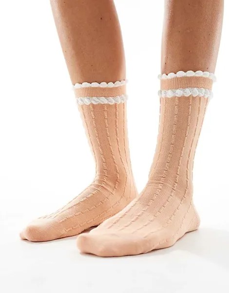Персиковые носки до щиколотки с рюшами ASOS DESIGN – Pointelle