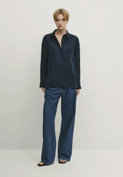 Блуза на пуговицах WITH TRIANGULAR DETAIL Massimo Dutti, пестрый темно-синий