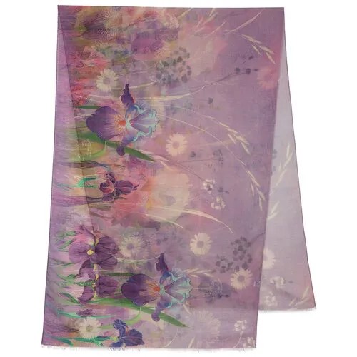 Палантин Павловопосадская платочная мануфактура,230х80 см, фиолетовый, лиловый